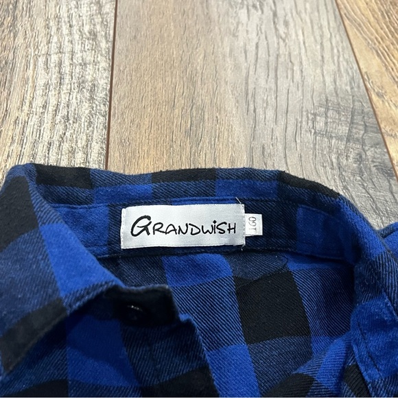 Grandwish Boys Flannel Long Sleeve Shirt, Blue Black Check Plaid Size 10-12 - Picture 4 of 5